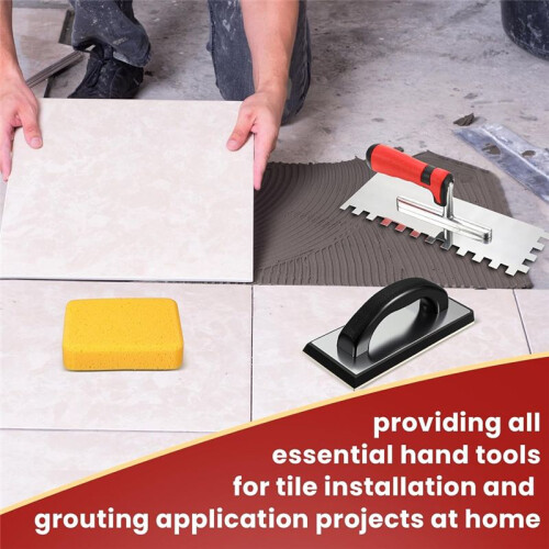 6Pcs Tile Tools Set Square Trowel,1 Rubber Grout Float and 2 Grout Sponge for Wall Floor Tiling Installation Grouting 1