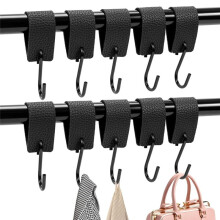 S-Haken, Verpakking van 10 S-Haken met Leren Lus, Haken voor Kledingrekken, Raamhaken Om op Te Hangen, Jashaken, voor Thuis