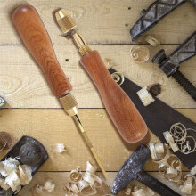 2Pcs Wood File Handle Hand Drill File Handle with Brass Collet Chuck Wooden Handle for Hand Drill File Handle