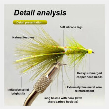 For Woolly Bugger Fly Fishing Lures,6pcs Metal Bead Olive Streamers for Trout, Salmon, Pike & Bass, Ideal for Freshwater