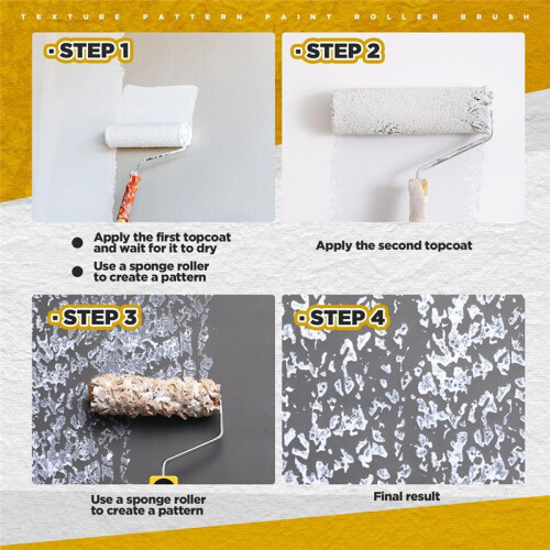 Paint Roller Kit 3 Pcs Texture Sponge Paint Rollers 6 Inch Texture Pattern Roller Brush Tool with Roller Frame 2