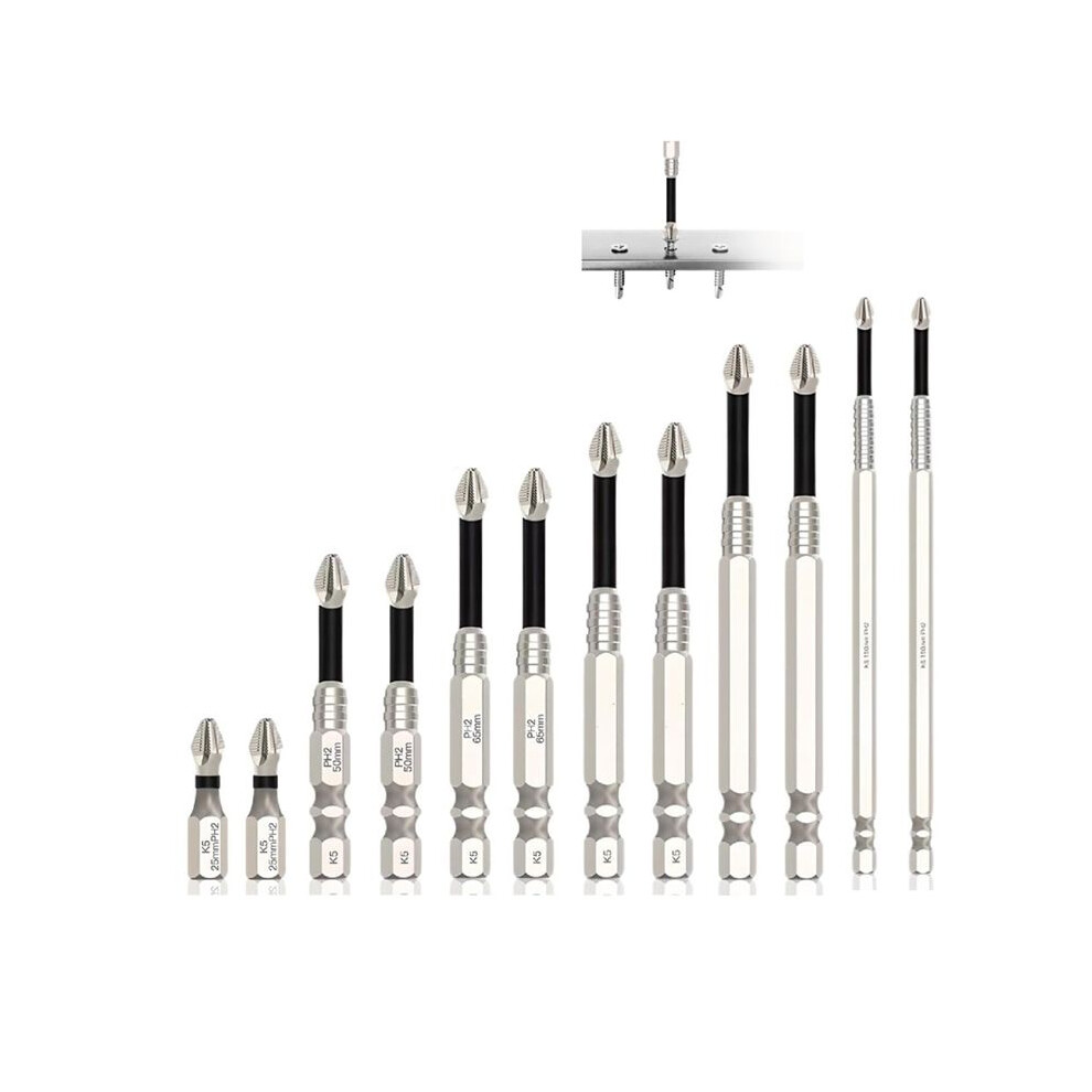 Anti Slip Screwdriver Bits, 12-Piece High-Magnetic Screwdriver Drill Bit Set, 25 50 65 70 90 150Mm Drill Bit Set 4711359388898