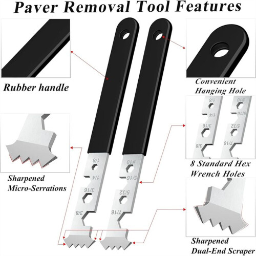 2-in-1 Paver Removal Tool with Hex Wrench, 2Pcs Set Paver Puller Tool with Double Joint Scrapers, Micro-Tooth 1