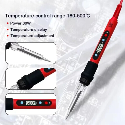 Digital Soldering Iron 80W with /OFF  Adjustable Temperature LCD Ceramic Heater Soldering Tips EU Plug