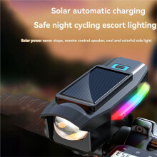 Solar Bicycle Headlight USB Rechargeable Bike Solar Front Light with Horn Waterproof Bicycle Accessories