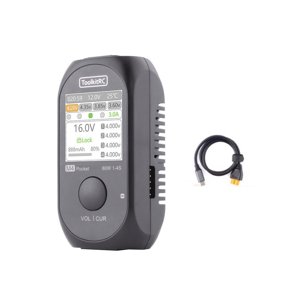 Toolkitrc M4pocket Balance Charger 80W 5A Usb-C Xt30 Xt60 Output With Sc100 Xt60 Adapter Cable For 1-4S Lipo Battery 4711483779821