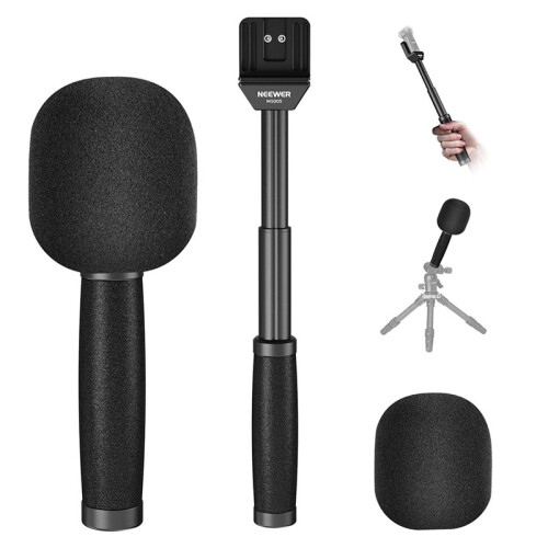 NEEWER 13"/33cm Telescopic Lavalier Microphone Handheld with Anti Off Cold Shoe Foam Windscreen Interview Mic Handle 2