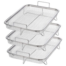 3-Pack Air Fryer- för Ugn, Grillkorg i Rostfritt StåL Non-Stick Mesh-Korgsats, Air Fryer-Bricka TråDstäLl