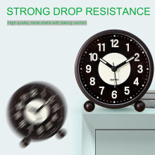 Alarm Clock Luminous 4 inchRound Silent Analog Table Clock Non-Ticking,Battery Operated with Loud Alarm for Bedroom