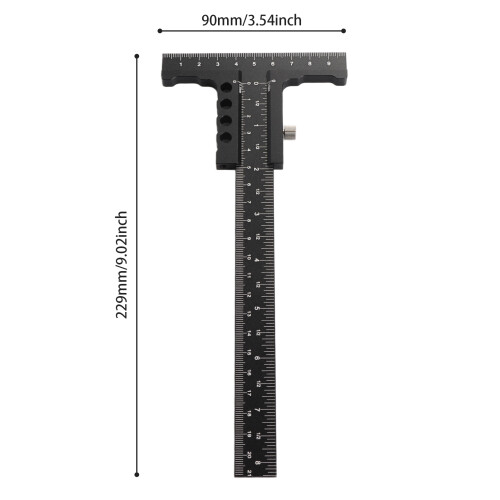 Règle scripteuse en alliage d'aluminium pour menuiserie, forme en T, 229*100 mm, noire 1