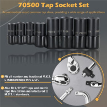 70500 Zestaw Nasadek do Gwintów, 8 Szt., do Stosowania z Napędem 1/4" i 3/8", Pasuje do Standardowego Gwintu MCTI (1/2" i 1/8" NPT, do 12 mm
