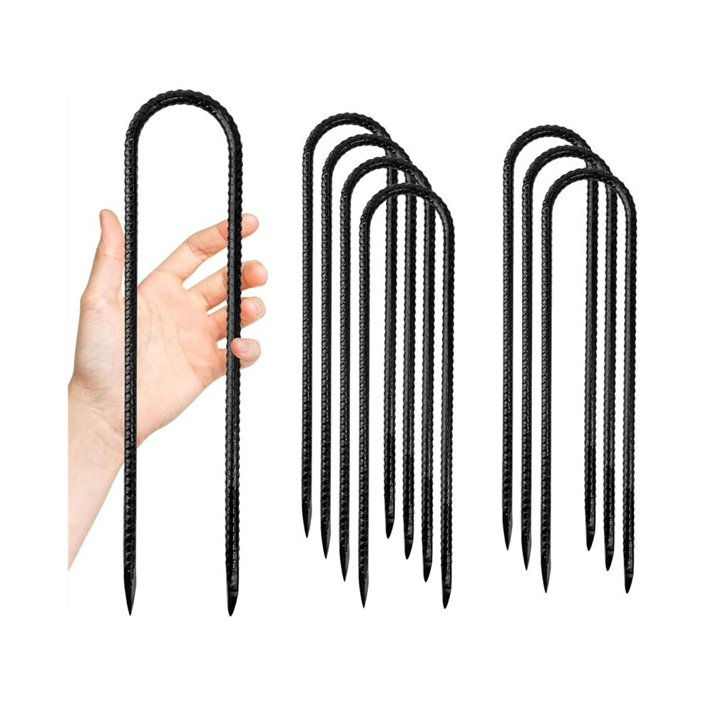 8 Pack Steel Rebar Stakes, 12-Inch Heavy Duty U Hook Metal Fence Stake, Rustproof Ground Hooks Anchors For Tents, Plants 6032766284725
