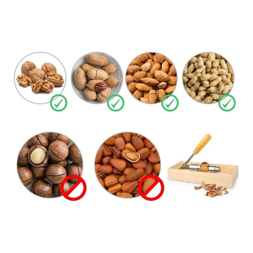 Cascanueces de Pecanas, Base de Mango de Madera y Base Rectangular de Madera para Nueces, Castañas y Almendras. 2