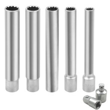 7-Delige Diepe Metrische Doppenset 3/8-Inch Aandrijving 12PT 8-10-12-13-14MM met 1/2 3/8-Inch Adapter - Extra Lang Diep 120MM