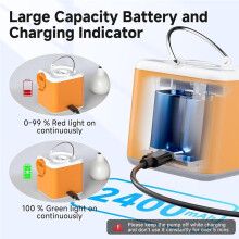 Tragbare Luftpumpe mit Campinglampe, 2400 MAh Akku, Wiederaufladbar, -Luftmatratzenpumpe für Poolliegen und Isomatten