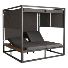 Lettino doppio reclinabile da esterno con parasole MCW-M63 200x200x200cm alluminio tessuto ~ grigio scuro