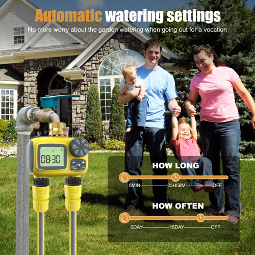 LCD Display Garden Irrigation Timer Dual-Zone Water Timer Automatic Watering Control System Child Lock Rain Delay 1