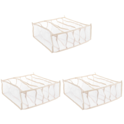 3Pcs Beige Socks Storage Box Underwear Organizer Multiple Grids 1