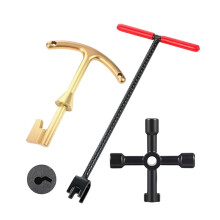 Water Meter Key 16 Inch Enforced Steel Wrench T-Handle with 4-Way Multi-Functional Universal Key Brass Water Meter Box