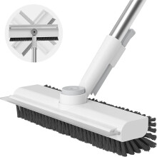 Floor Scrub Brush with Long Handle, 3 in 1 Scrape and Heavy-Duty Stiff Bristle Scrubber Brush for Cleaning Shower