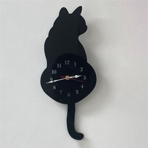 Black-Cat Pendulum Wall Clock,Cat Clock,Cat Clock with Moving Tail,Cat Swinging,Whimsical Funny Wall Clocks 1