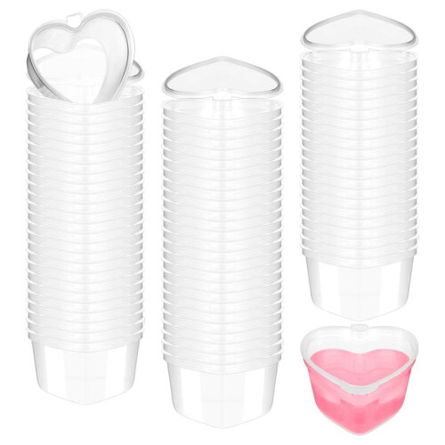 100 Pcs 2.4 Oz Valentine'S Day Heart Shaped Containers Plastic Box with Lids Reusable Small Portion Cups 1