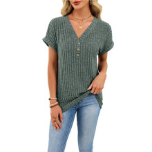 Kortarmade Tröjor för Kvinnor, Texturerade Toppar, Trendiga Affärskläder, Casual Kläder, Arbetsblusar, Höstskjortor Armégrön XXL