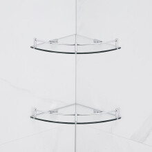 ÉTagèRes de Salle de Bain, éTagèRe D'Angle en Verre de Salle de Bain à 2 Niveaux FixéE au Mur, éTagèRe en Verre Trempé pour Ranger le Gel