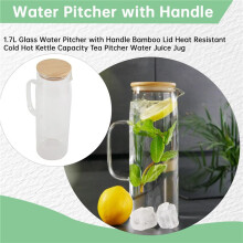 1.7L Glass Water Pitcher with Handle Bamboo Lid Heat Resistant Cold Hot Kettle Capacity Tea Pitcher Water Juice Jug