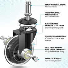 Ruote per Sedie da Ufficio, Set di 5 Ruote per Sedie da Ufficio, Penna da 11 Mm X 22 Mm, Ruote Universali Resistenti per Sedie da Ufficio