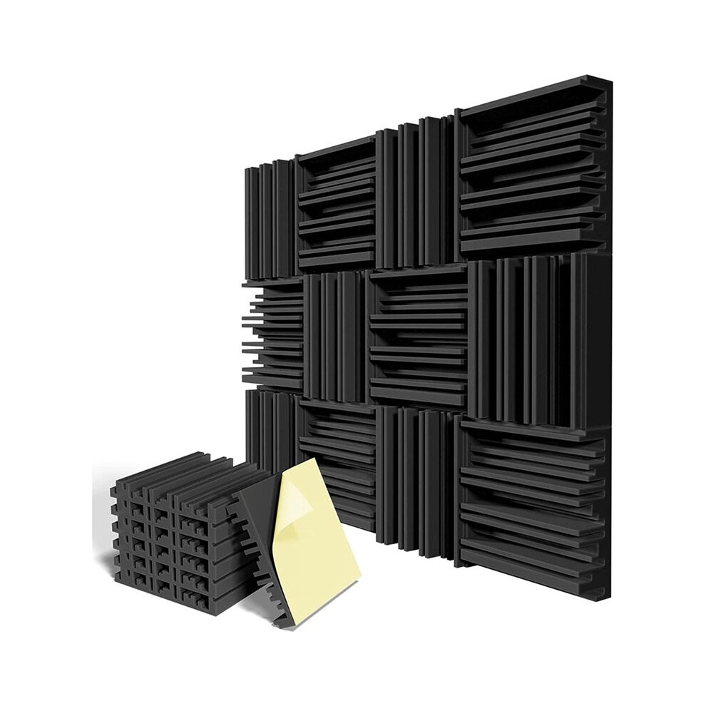 12 Pack Self-Adhesive Sound Proof Foam Panels, 12X12x2inch Acoustic Foam, High Resilience Sound Proofing Padding - Black 4711672615671