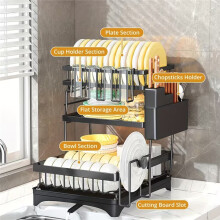 3 Tier Dish Drying Rack, Steel Dish Drainer with Drip Tray, Sink Drainer Rack with Swivel Spout, Utensil Holder