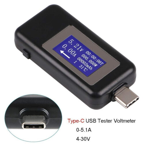 USB-Multimeter Typ-C, Strom- und Spannungsmesser, 0-5,1 A, 4-30 V 2