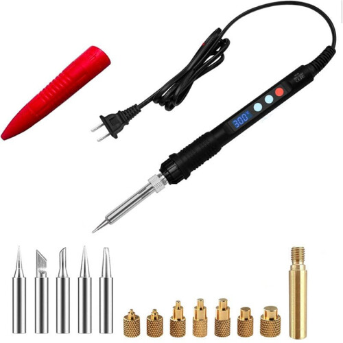 90W LED Digital Display Soldering Iron Heat Set Insert Tool M2-M8 Brass Thread Insert Nut Soldering Iron Tip Kit US PLUG