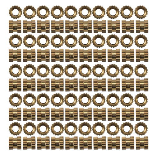 M2 x 3mm Brass Cylinder Knurled Threaded Round Insert Embedded Nuts 100pcs 1