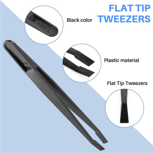 5 Pcs Manual Tool Black Plastic Flat Tip Anti-Static Tweezer 12Cm Long 2