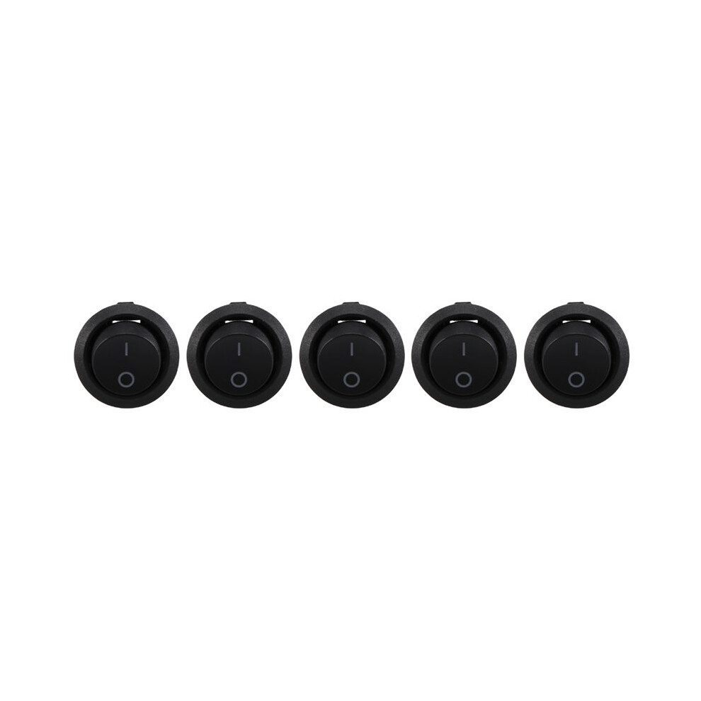 5Pcs Spst Button /Off Round Rocker Ac 6A/250V 10A/125V Black 4711494795841