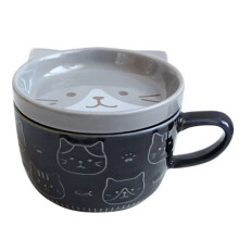 Cute Japanese Cartoon Cat Coffee Cup with Lid - Ceramic Breakfast Milk Cup for Couples, Ideal for Home and Office Use A