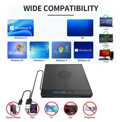 7-in-1 External  Ray Optical Drive Portable Bluray Player CD DVD Recorder Burner Reader for PC Laptop Windows 2
