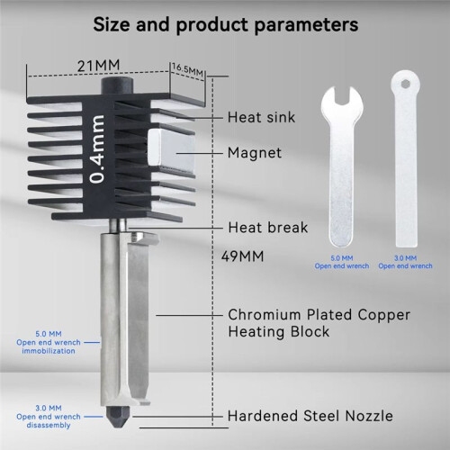 For  A1 Hotend Kit Replace Nozzle  A1 Hotend A1  Nozzle Hot End Assembly Print  Hardened 0.4mm 2