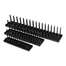 3Pc Socket Organizer Tray Set Black Metric Socket Trays 1/4Inch 3/8Inch & 1/2Inch Drive Deep and Shadow Socket Holders