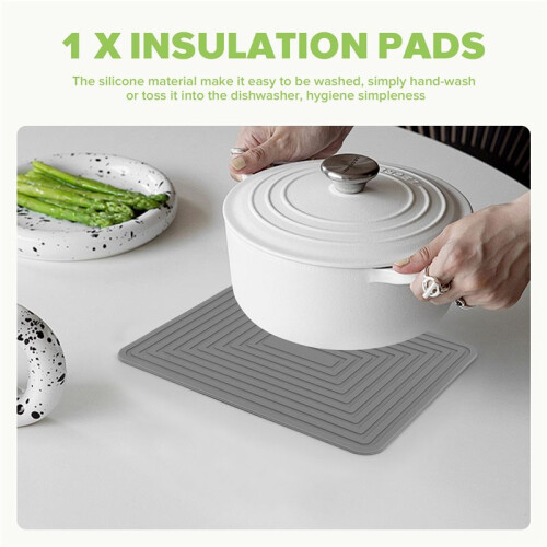 Large Silicone Pot Holder Square Thick Heat Insulation Pad Non-Slip Corrugated Kitchen Table Mat(Gray) 2