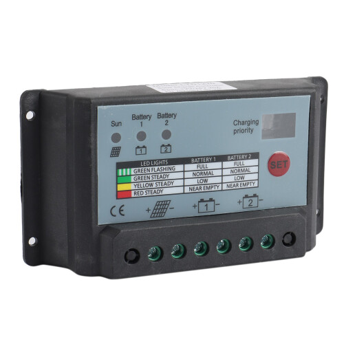20A Dual Battery Solar Charge Controller Regulator, Suitable for 12V or 24V Battery Solar Controller 2