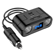60W Auto-Netzteil, 2 Steckdosen, 2 Usb-Anschlüsse, 2 Typ-C-Ladeanschlüsse, Pd 22W Schnellladefunktion, Spannungserkennung, Telefonladegerät