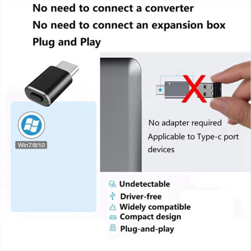 Type C Mouse Jiggler Undetectable Mouse Mover USB C Mouse Shaker Simulated Mouse Movement for Keep Computer Awake Black 2