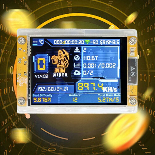 898KH/S NMMiner NerdMiner 2,8 Polegadas com Tela Inteligente e Taxa de Hash Atualizada para Mineração Solo de Criptomoedas Bitcoin NerdMiner 2