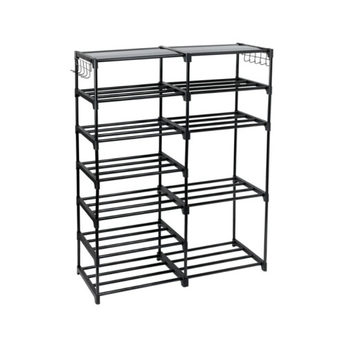 7-Tier Space-Saving Shoe Rack, Holds  to 21 Pairs, Black