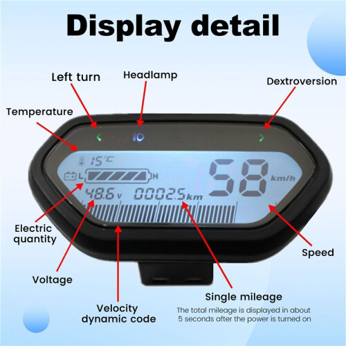 48V 60V 72V Electric Motorcycle Digital LCD Odometer Speedometer Tachometer 1