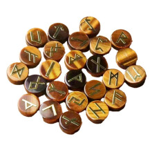 25Pcs Jadestone Runes Set,Viking Rune Symbols for Divination & Fortune-Telling,Occult Supplies for Altar,Tiger Eye Stone