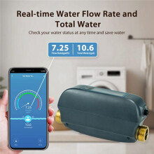 Tuya WiFi Water Valve Shutoff Water Flow Meter Built in Rechargable Battery for DN20 3/4-in Diameter Pipe US Plug